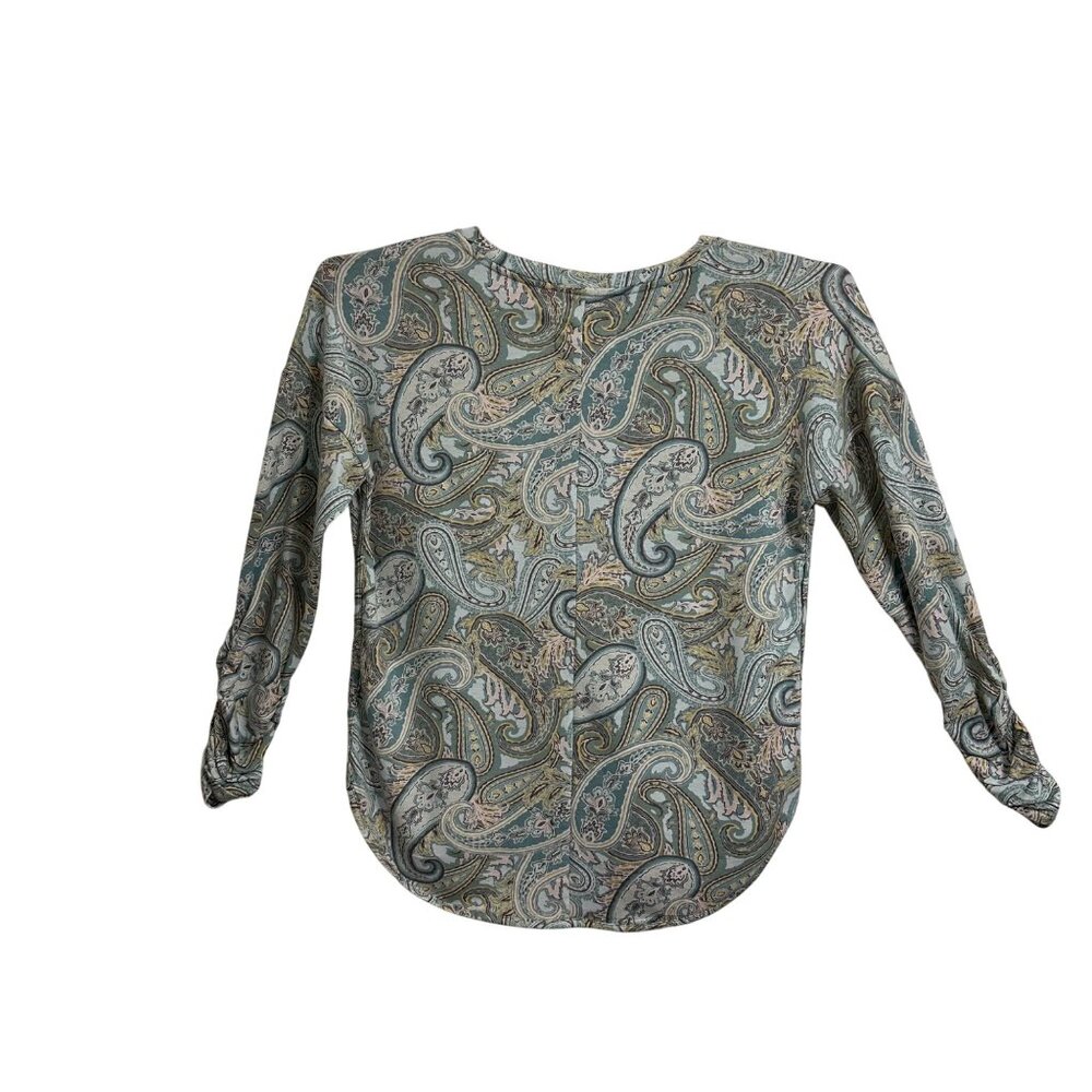 Cupio Paisley Jersey Knit Top Size XL Ruched Long Sleeve Stretch Artsy Office - Picture 2 of 8